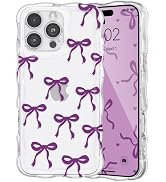 QLTYPRI Bow Case for iPhone 15 Pro Max, Cute Ribbon Bows Wavy Curly Frame Clear Phone Case for Gi...