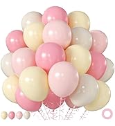 Pink and Yellow Balloons, 60Pcs 12 Inch Pastel Pink Light Pink Yellow Sand White Balloons for Bab...