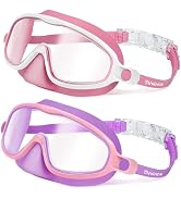 Vvinca 2 Pcs Kids-Swim-Goggles with Nose Cover, Swimming Diving Mask Wide View Anti Fog UV Anti S...