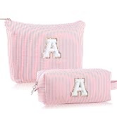 MSQ Initial Makeup Bags 2PCS Cosmetic Bag for Travel Toiletry, Birthday Gifts for Girls Girlfrien...