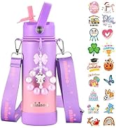 Mininoo Insulated Stainless Steel Kids Water Bottle for School with Straw Lid & Strap, 50 Sticker...