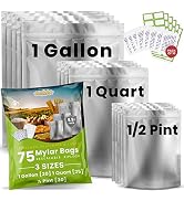 75pcs Mylar bags for Food Storage - Extra Thick 10 Mil - Gallon/Quart/Pint - Mylar Bags with Oxyg...