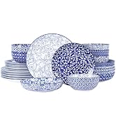 Selamica Ceramic Dinnerware Sets for 6, 24 Piece Plates and Bowls Sets, Highly Chip and Crack Res...