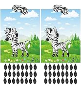 ASTARON 2 Sets Pin The Tail on The Zebra Jungle Animal Party Game Zoo-Themed Birthday Party Suppl...