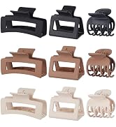 CHANDAT Medium Claw Hair Clips Set for Women - 3 Styles, 9 pcs Rectangle Clips for Thick Hair, Sq...