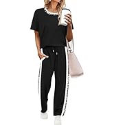 WIHOLL 2 Piece Lounge Sets for Women Matching Set Summer Outfits Short Sleeve Tops Wide Leg Pants...
