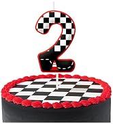 Black White 2nd Birthday Candles, Number Candle Birthday Cake Topper Decorations for Race Car The...