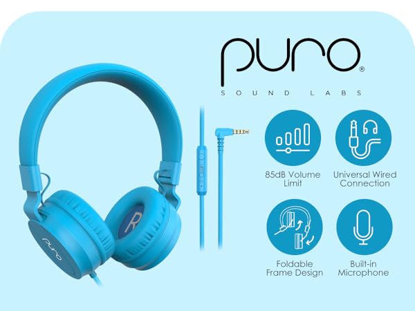 Volume-limiting children's headphones soft ear cushions adjustable headband 3.5mm wired connection