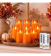Homemory Halloween Orange Flameless Candles, Acrylic, Remote Timer, 9 Pack | Flameless LED pillar...