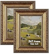 Splinterix 5x7 Gold Picture Frame, 2 Pack Ornate Vintage Picture Frames for Wall or Tabletop Disp...