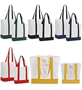 10Pack Canvas Tote Bag Bulk with Outer Pocket, 12oz Cotton Blank Canvas Tote Bags Reusable Grocer...