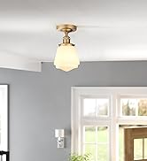JIMUBEAM Vintage Semi Flush Mount Ceiling Light with Gyro White Glass Pendant Lampshade for Kitchen