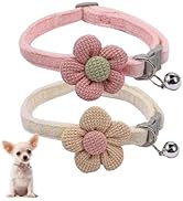 XS Dog Collar with Bell and Flower, 2 Pack Puppy Collars with Bell and Floral Girl Cute for XXS X...