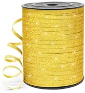 HimBen 500 Yards 3/16" Glitter Curling Ribbon Gold, Balloon String Curly Ribbon 1 Roll for Gift W...