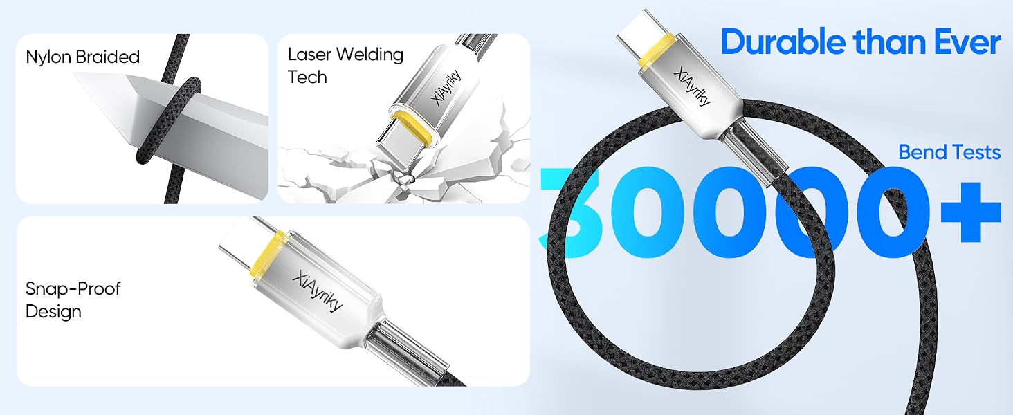 gradient crystal USB C cable, nylon braided, 30000+ bend resistant, reinforced anti-break connector