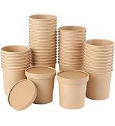 50pack 8oz Paper Soup Containers with Lids, Disposable Kraft Paper Food Cups, Ice Cream Cups, Pap...