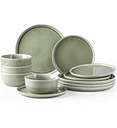 AmorArc Stoneware Dinnerware Sets for 4,Round Reactive Glaze Ceramic Plates and Bowls Set,Highly ...
