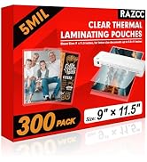 RAZCC Laminating Sheets, 300 Pack Clear Thermal Laminating Plastic Paper Laminator Sheets, 9 x 11...