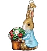 Old World Christmas Peter Rabbit with Flower Pot Glass Blown Ornament for Christmas Tree, Handcra...