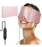 FERVORSOFT Silk Heated Eye Mask, Zero Pressure & Blackout Pink Eye Mask for Sleeping, USB Corded ...