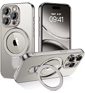 GUAGUA for iPhone 15 Pro Max Case with Stand, Magnetic Clear Cases Plating Edge Invisible Ring Tr...