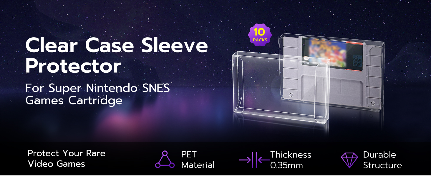 Clear Case Sleeve Protector for Super Nintendo SNES Games Cartridge