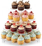 Goaste 4 Tier Acrylic Cupcake Tower Stand, 12 Inch Square Tower Cupcake Display Holder, Clear Des...