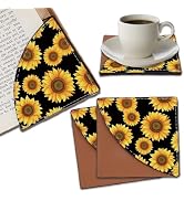PRESSINART 4Pcs Leather Bookmark Sunflower Floral Corner Bookmark Square Vintage Funny Unique Boo...