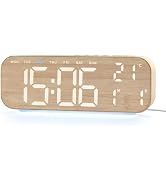 Lafocuse LED Digital Alarm Clock with Light, 9.5" Wood Grain Plastic Digital Clock Type-C/Battery...