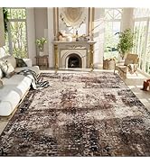 Ompaa Living Room Rug 8x10 Brown Area Rugs Machine Washable Abstract Coffee Boho Large Carpet Non...