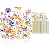 60 Pcs Wildflower Napkins, Floral Paper Napkins Disposable Flower Cocktail Napkins For Spring Sum...