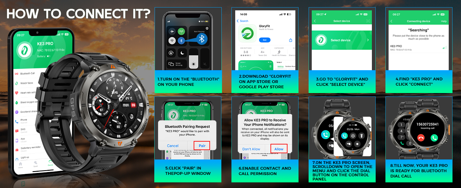 Military Smart Watches for Men 3ATM Waterproof (Built-in GPS) with Call/LED Flashlight