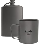 Kuvik 260ml (8.8 oz) Titanium Flask & 450ml (15 oz) Double-Walled Titanium Mug Bundle