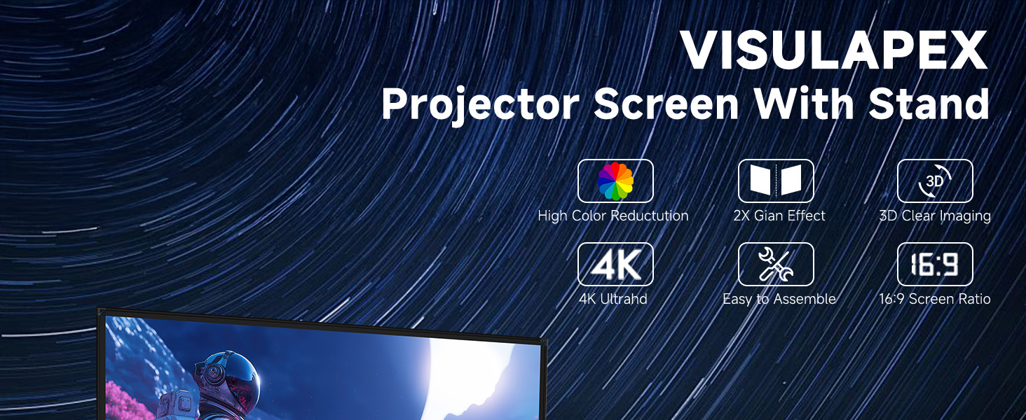 Projector Screen with Stand 120 Inch, 16:9 4K HD Portable Projector Screen Indoor Outdoor