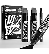 JusArt 4 Pcs Black Jumbo Poster Marker Set, 15mm Wide Tip and 0.7mm Fine Tip, Acrylic Paint Marke...