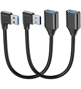 JasRoum Short USB Extension Cable Right Angle & Left, 5Gbps USB A 3.0 Extender Data Cord 90 Degre...