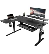 EUREKA ERGONOMIC 61"x43" Standing Desk with Keyboard Tray, Computer Desk, L Shaped Electric Adjus...