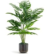 Der Rose 28" Fake Plants, Monstera Plant in Black Gold Pot for Home Decor | Artificial plants ind...