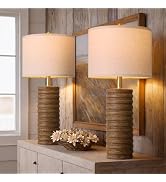 PoKat Farmhouse Table Lamps Set of 2 for Living Room, 27'' Tall Retro Ceramic Bedside Lamps with ...