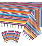 Qyeahkj 3Pcs Mexican Serape Fiesta Tablecloth Decorations, 108" x 54" Plastic Cinco De Mayo Table...