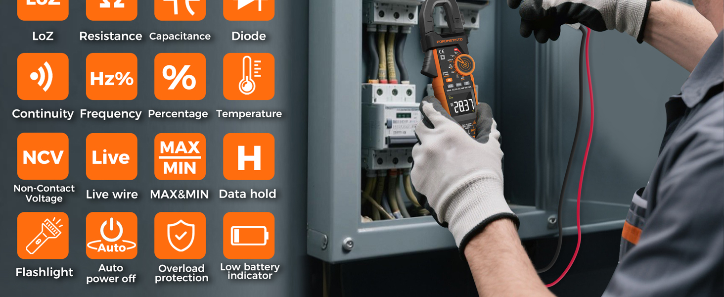 Amp Voltage Tester with VFD, LOZ, NCV, AC/DC Voltage Current, Continuity Capacitance Frequency
