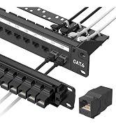 Jadaol 24 Port Patch Panel Rackmount or Wall Mount 19-Inch, 1U Cat6 Network Panel Preloaded with ...