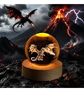 LOULIQIGIFT 2.4in Dragon Crystal Ball Figurine 3D Glass Ball Night Light | with LED Wooden Base, ...