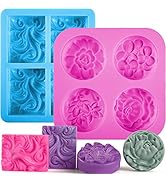 Sakolla 2 Pack Silicone Soap Molds, 4 Cavities Rectangle Wave and Round Flower Silicone Molds for...