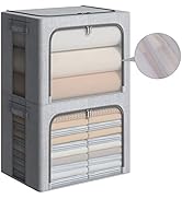 2 Pack Clothes Storage Bins - Foldable Metal Frame Storage Box with Mesh Windows - Stackable Line...