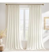 StangH Pinch Pleated Curtains for Living Room, Ivory White Velvet Drapes 90 inch Super Soft Light...
