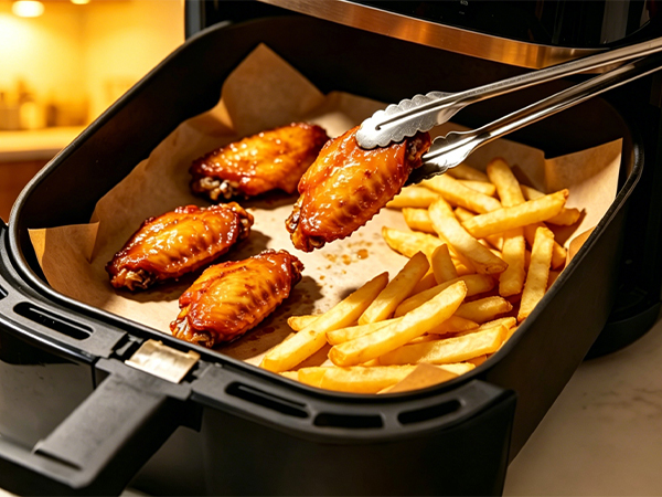 Zufaugc 9x13in air fryer liners rectangular parchment paper sheets for chicken wings.