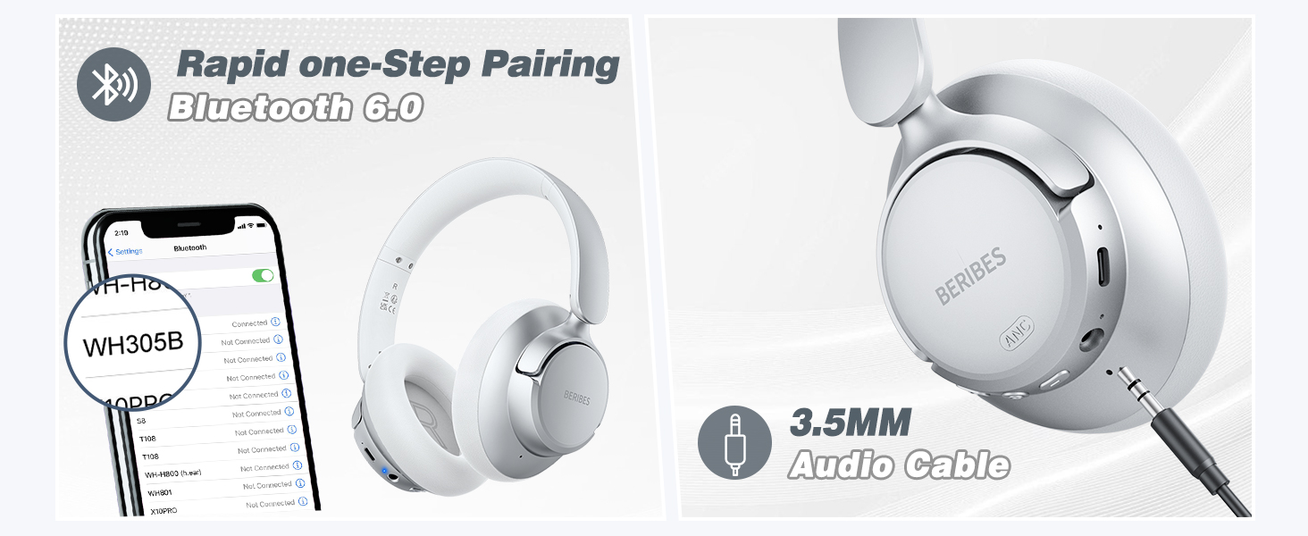 BERIBES Upgraded Hybrid Active Noise Cancelling Headphones with Transparent Modes