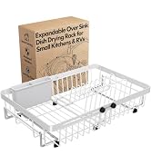 MAJALiS White Dish Drying Rack Over The Sink with Utensil Holder | Expandable Stainless Steel Dis...