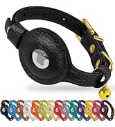 OOPSDOGGY AirTag Cat Collar with Bell - Non Breakaway Leather Kitten Collar with Apple Air Tag Ho...
